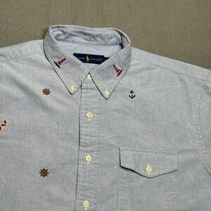 Ralph Lauren Button Shirt Mens Large Light Blue Oxford Nautical Anchor PRL Sail